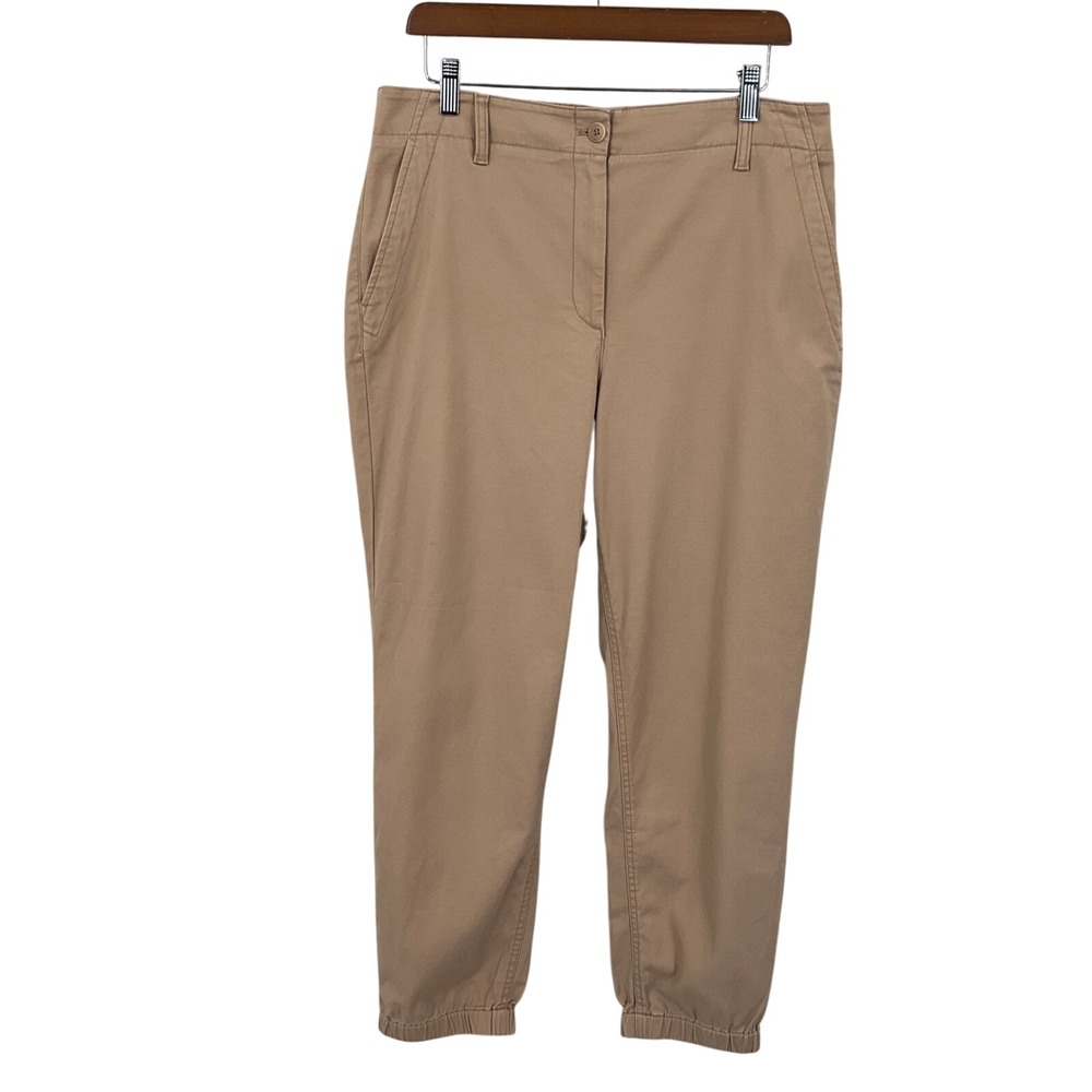 Talbots Jogger Pants Womens Large Tan Cotton Stretch Elastic Cuff Casual Relaxed